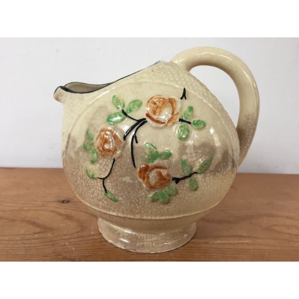 Vtg Moriyama Japanese Japan Basketweave Majolica Iced Tea Lemonade Water Pitcher